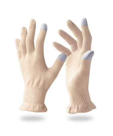 Migliore Wear 2 Pairs Cotton Gloves for Eczema with Touchscreen Fingers Moisturising Gloves for Dry Hands SPA Hand Care Eczema Gloves for Adults(Beige Sand-S/M) 2 Pairs Beige Sand Beige Sand-S/M