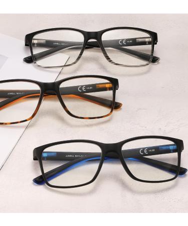 JJWELL 3 Pack Blue Light Blocking Reading Glasses for Men - Spring Hinge Anti Eyestrain UV Protection Large Square Readers - 1.5 Strength Mixed Colors Blue White Orange - Buy Online on GoSupps.com