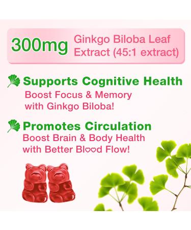 2 Pack Ginkgo Biloba Gummies with Panax Ginseng and Magnesium Ginkgo Biloba Supplements for Focus Memory and Brain Health for Adults & Kids Vegan Raspberry Flavor Gummies 120 Count 60 Count (Pack of 2) - Buy Online on GoSupps.com