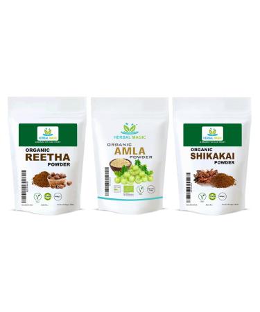 Herbal Magic's 100g - Pure & Natural Amla 100g - Reetha & 100g - Shikakai Powder Natural Hair Conditioner Face Mask - Free from Fillers & Preservatives