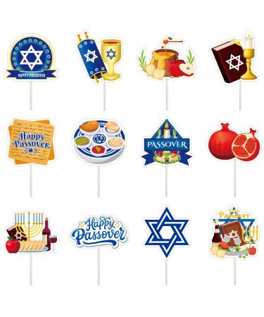 Passover Cupcake Toppers Passover Party Decoration Happy Passover Paper Straw Decor Party Supplies Favors Jewish Holiday Party Decorations- Set of 24