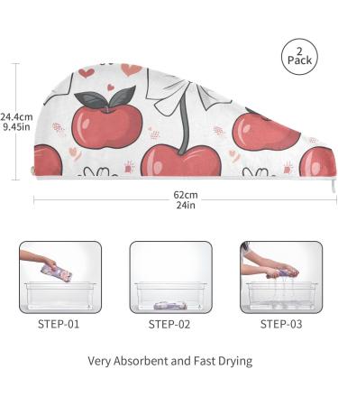 Red Cherry Bow & Daisy Flower Hair Towels - Super Absorbent Quick Dry 2 Pack | Hair Turbans for Women & Girls - Buy Online on GoSupps.com