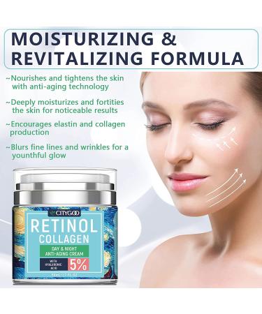 Retinol Face Cream with Collagen, Hyaluronic Acid & Vitamin C+E - Anti-Wrinkle Day/Night Moisturizer for Men & Women - USA Made - Buy Online on GoSupps.com