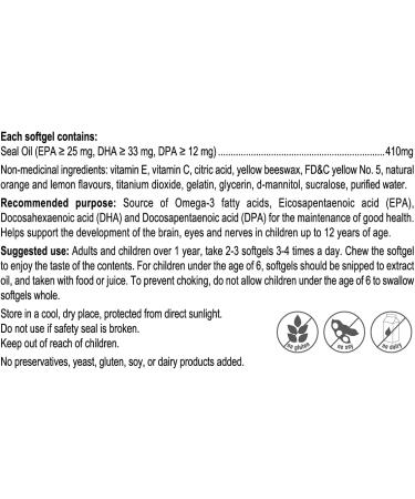 Bill Lemon Burst Omega-3 Seal Oil 90 Chewbale Softgels in Bag (6 packs) - Buy Online on GoSupps.com