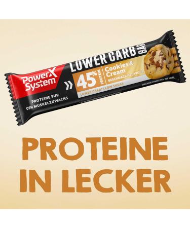 Power System Lower Carb Cookies & Cream Protein Bar - 45% Protein Low Sugar & Low Carb - 28x40g - International Shipping Available - Buy Online on GoSupps.com