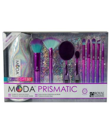 MODA Prismatic 10pc Deluxe Makeup Brush Set - Full Size Foundation Contour Eye Brushes & Pouch | International Shipping Available - Buy Online on GoSupps.com