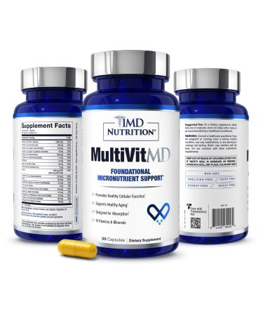 1MD Nutrition MultiVitMD Daily Multivitamin 19 Essential Vitamins & Minerals for Adults Over 55 | Supports Healthy Aging, Heart, Brain, Bone, & Immune Health | Designed for Absorption | 30 Capsules