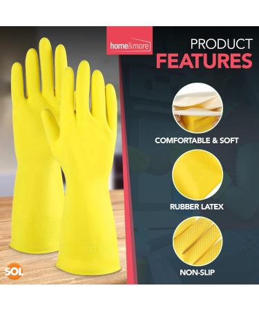 SOL 4 Pairs Medium Yellow Rubber Gloves for Household, Washing Up & Cleaning - Non Slip, Heavy Duty Gloves for Kitchen, Bathroom & Dishwashing - Buy Online on GoSupps.com