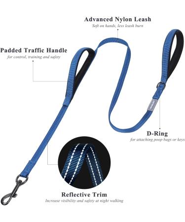 Vivaglory Traffic Handle Dog Leash - Reflective Dual Padded Handles Strong Metal Hook 1.2m Blue - Perfect for Training & Daily Walks - Buy Online on GoSupps.com