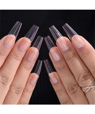 Transparent Pink Glossy Fake Nail Coffin Long Press on Nails Tips Nail Art Decoration for Women and Girls Manicure 24pc