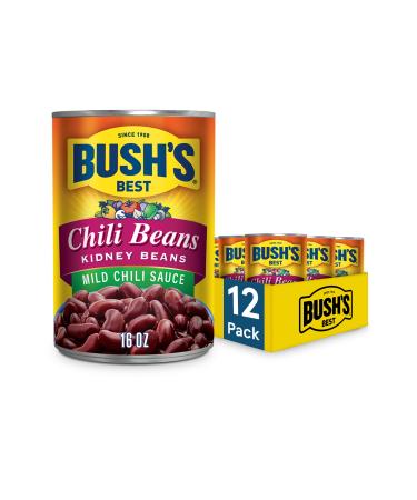BUSH'S BEST Canned Kidney Beans in a Mild Chili Sauce (Pack of 12), Source of Plant Based Protein and Fiber, Low Fat, Gluten Free, 16 oz - Buy Online on GoSupps.com