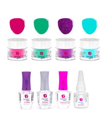 Revel Nail Starter Dip Powder Kit - 4 Color Dip Powder Nail Kit  Manicure Set with Dip Nail Powder and Dip Powder Liquid Set