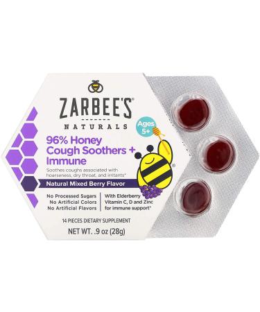 Zarbee's 96% Honey Cough Soothers & Immune Support - Natural Mixed Berry Flavor (Ages 5+, 14 Pieces) - Buy Online on GoSupps.com