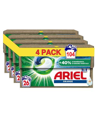 Ariel 3in1 PODS Liquid Laundry Detergent Capsules 104 Washes (4x26 Tablets) With A Touch Of Orange Essential Oil 40% In