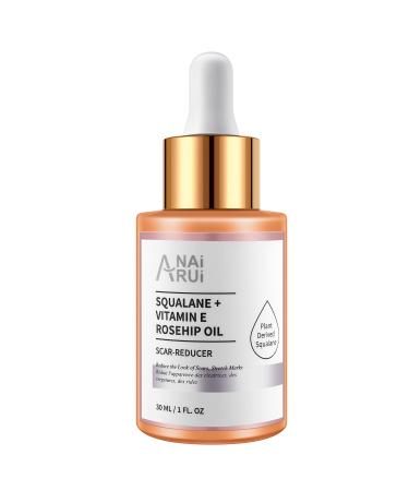 Scar-Reducer Squalane + Vitamin E Rosehip Oil Moisturizer for Face Hydrate, Reduce Scars and Stretch Marks, Wrinkles for Smoother, Softer Skin 1 fl. Oz.