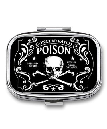 Metal 2 Compartment Pill Organizer Travel Friendly Portable Compact Pill Box Cute Pill Case to Hold Vitamins/Fish Oil/Supplements/Meds/Tablet for Purse/Pocket (Concentrated Poison)1