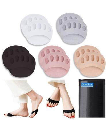 SooGree Ball of Foot Cushions (5Pairs) - Metatarsal Pads Invisible Socks for Women and Men Soft Foot Pads for Ball of Feet Reusable Cushions for Runners Prevent Pain and Discomfort 5 Pairs-(black-beige-white-pink-gray)