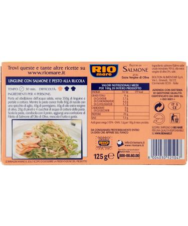6X Rio Mare Filetto di Salmone Cotto al vapore allOlio Extra Vergine di Oliva steamed salmon fillet with extra virgin olive oil 125g rich in Omega 3 - Buy Online on GoSupps.com