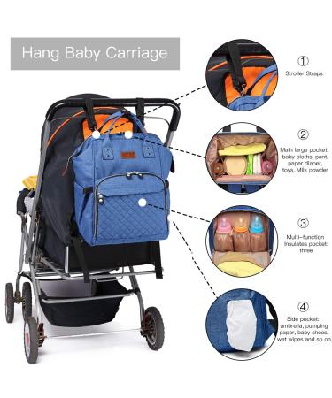 KONO Baby Diaper Bag Backpack - Multifunctional Travel Backpack with Large Capacity & 2 Stroller Straps (Blue) - E6705 BE M - Buy Online on GoSupps.com
