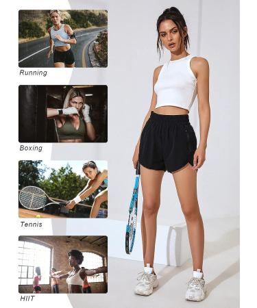 Blooming Jelly Women's High Waisted Running Shorts - Quick Dry Athletic Workout Pants with Zipper Pocket, Medium Black - Buy Online on GoSupps.com