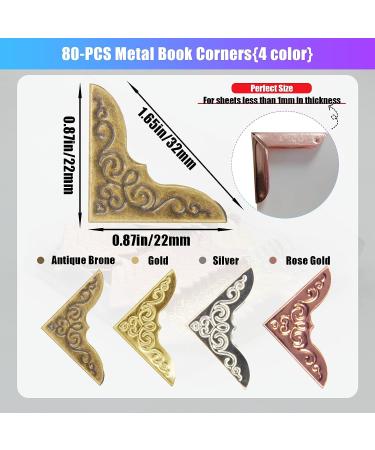 80-PCS Metal Book Corners  Small Book Corner Protector  Iron Corner Decorative for Scrapbook Photo Album Diary Cover Corner Scrapbook Album Menus Folder(Gold  Silver  Rose Gold  Antique Bronze) Gold  Silver  Rose Gold  A... - Buy Online on GoSupps.com