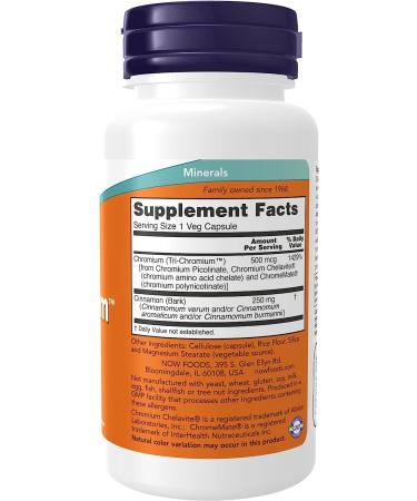 NOW Tri-Chromium 500 mcg with Cinnamon Insulin Co-Factor - 90 Veg Capsules - Buy Online on GoSupps.com