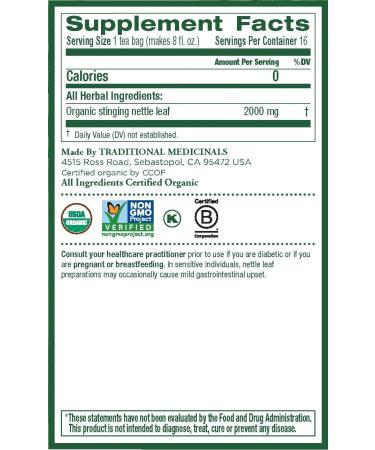 Traditional Medicinals Nettle Leaf 16 Count Tea Bags (6 Pack) Tea Nettle Leaf 16 Count (Pack of 6) - Buy Online on GoSupps.com