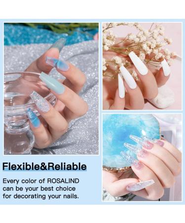 ROSALIND Blue Poly Nail Gel Set - 6 PCS Nail Extensions Gel, Clear Glitter Jelly Poly Nails, White Blue Sparkle Art - 15ML - Buy Online on GoSupps.com