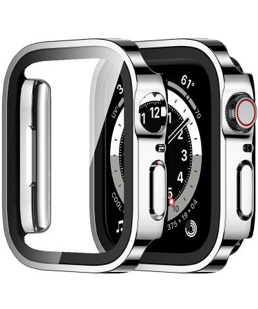 Amizee 2 Pack Compatible with Apple Watch Case 44mm Series 6/5/4/SE with Built-in Screen Protector Hard PC Case Straight Edge Ultra Thin Anti-Scratch Protective Cover for iWatch 44mm (Silver/Clear) 44mm Silver/Clear