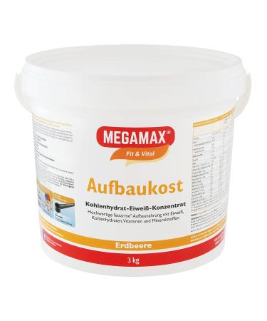Megamax Building food Strawberry 3 kg ideal for strengthening and underweight.Protein powder for preparing a low-fat carbohydrate protein drink for muscle mass and muscle building weight gain strawberry 3 kg (1 Pack)