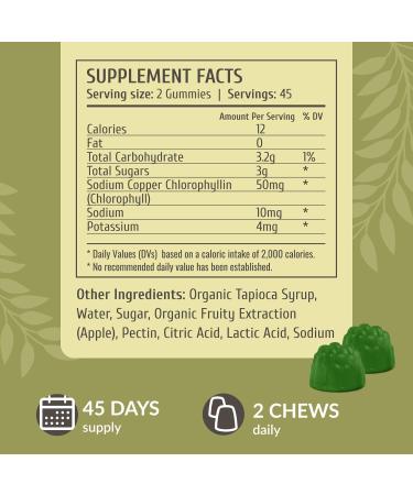 HERBAMAMA Chlorophyll Detox Gummies - 50mg Sodium Copper Chlorophyllin Internal Deodorant for Body Odor Support - Vegan Non-GMO Antioxidant Supplement - 90 Pectin-Based Apple-Flavored Chews - Buy Online on GoSupps.com