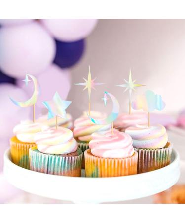 Cyodoos 24 Pack Laser Glitter Moon and Star Cupcake Toppers Sweet Baby Gender Reveal Cupcake Picks Baby Shower Kids Girls Birthday Party Kids Birthday Wedding Party Cake Decorations Supplies Laser1 - Buy Online on GoSupps.com