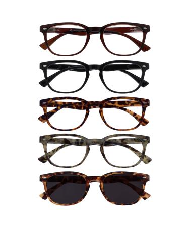 The Reading Glasses Company Brown Black Grey Readers With Sun Readers 5 Pack Men Women Spring Hinges RRRRS14-212T72T +3.00