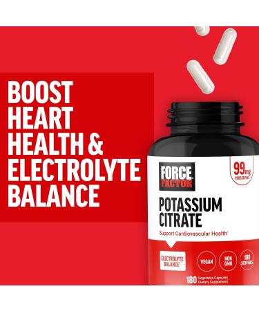 Force Factor Potassium Citrate Potassium Capsules to Support Cardiovascular Health Promote Electrolyte Balance and Boost Hydration Ideal for Athletes 180 Vegetable Capsules - Buy Online on GoSupps.com