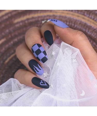 Sethexy Medium Matt Ballerina False Nails - Blue Fire Coffin Nail Tips with Glue | 24 Acrylic Press-On Nails for Women & Girls - Buy Online on GoSupps.com