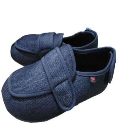 Yytcsjz Comfort Diabetic Slippers with Memory Foam Hook and Loop Extra Wide Closed Toe Soft Shoes Comfy Warm for Elderly Swollen Feet Plantar Fasciitis (Color : Blue Size : 29.6cm) 29.6cm Blue