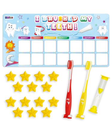 Madzee Toothbrush for Kids with Reward Chart Set, Sand Timer  2Pcs Soft Bristle Kids Tooth Brush with Magnetic Behavior Chart for Children's Ages 3+