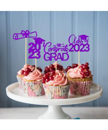 2023 Graduation Theme Cupcake Toppers Class of 2023 Cupcake Toppers Graduation 2023 Congrats Grad Cap Diploma Cupcake Party Cake Decorations Supplies Purple Glitter 12 Pcs - Buy Online on GoSupps.com