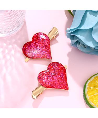Valentine's Day Glitter Heart Hair Clips - Red & Pink Alligator Clips for Women & Girls - Buy Online on GoSupps.com