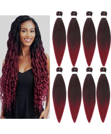 LDMY Pre-Stretched Braiding Hair Extensions-8PCs 26inch Braids Extensions Ombre Bug Synthetic Kanecalon Braids Kunsthaar/PC Ombre Burgundy
