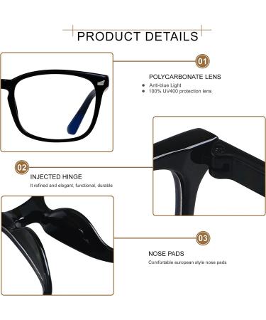 2-Pack Blue Light Glasses for Women Men | Computer Blocking Clear Anti-Blue Light Lens | Nerd Style | Reduce Eye Strain | Black Crystal Frame - Buy Online on GoSupps.com