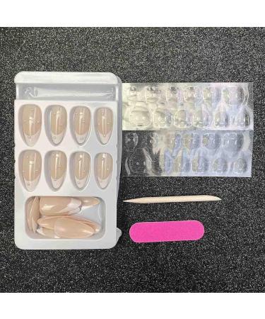 Wedity 24 Pieces Pointed Nail Stickers French Rainbow Line Small Flower Fake Nail Stickers Press Fake Nails Artificial Nails for Women Girls (C) White - Buy Online on GoSupps.com