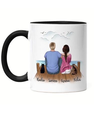 Kiddle-Design Couple with Cats Mug Black Personalized Cat Owner Gift Couple Cat Mom Dad Cat Mommy Cat Dad