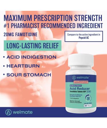 WELMATE Heartburn Relief Bundle 24HR + Fast Acting Acid Reducers Esomeprazole 42ct + Famotidine 300ct - Buy Online on GoSupps.com