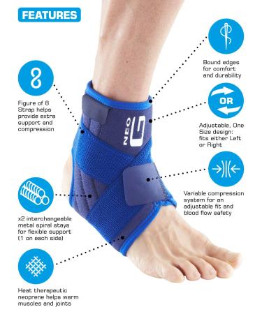 Neo-G Ankle Support | Adjustable Compression for Arthritis Relief & Joint Pain | Medical Grade Stabilized Support for Ankle Injuries & Sprains - Unisex Blue - Buy Online on GoSupps.com