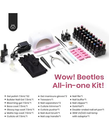 Beetles Gel Nail Polish Kit - 32 Colors Glitter Set with 36W UV LED Light | Soak Off Base Top Coat Builder Blooming Temperature Color Changing Gel - Manicure DIY Home - Buy Online on GoSupps.com