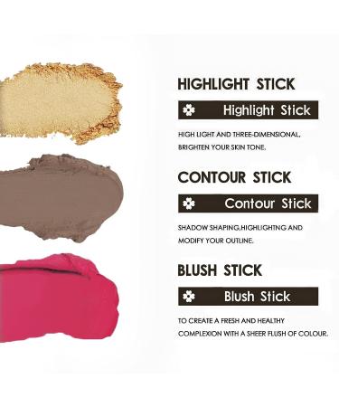 Go Ho 3PCS Contour Stick Face Blush Set - Cream Contour Highlighter Blush Stick Kit for Daily Wear - Buy Online on GoSupps.com