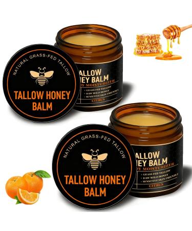 2PCS Organic Beef Tallow for Skin Grass Fed Tallow and Honey Balm for Face Tallow Face Moisturizer with Raw Honey Natural Soothing Moisturizing Cream for Dry Sensitive Skin(Citrus) 2PC-Citrus