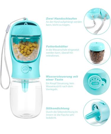 Nepfaivy Portable Dog Water Bottle: 350ml Travel Bottle with 150ml Food Container - Ideal for Small Dogs on-the-Go Hiking & Traveling - Blue - Buy Online on GoSupps.com