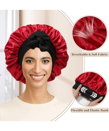 Welrog Satin Hair Hood for Women - Double-Sided Silk Bonnet | Hair Protection & Sleep Hood in Black/Wine Red - Buy Online on GoSupps.com